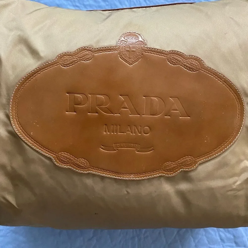 PRADA Authentic Y2K TESSUTO NYLON TAN BORSA Leather Handle Jumbo Hobo Limited